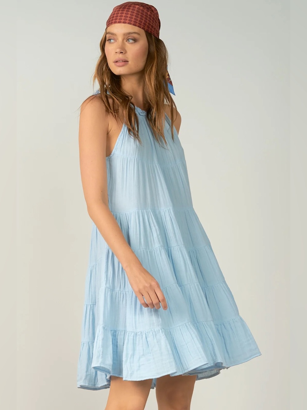 Elan Sky Blue Flowy Mini Dress